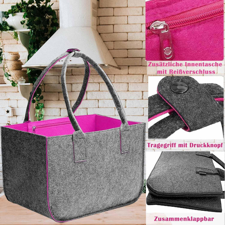 2 Stück 30L Filztaschen Shopper Gross, Einkaufstasche Faltbar Filz Einkaufskorb mit Lange Henkel, St
