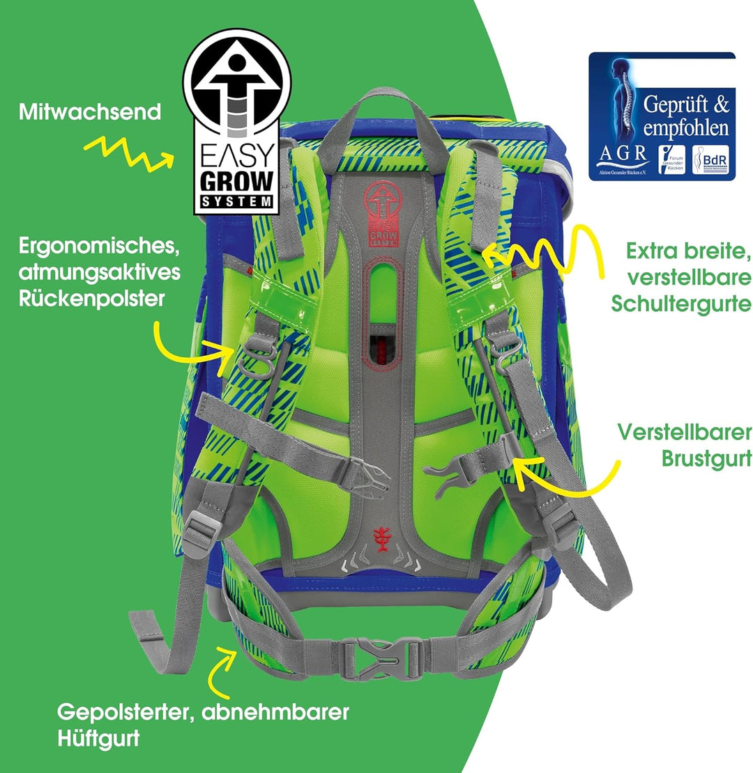 Step by Step Schulranzen-Set SPACE Shine, 5-teilig, ergonomischer Tornister mit Reflektoren, höhenve