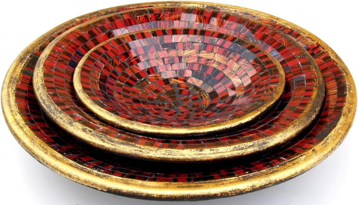GURU SHOP Runde Mosaikschale, Untersetzer, Dekoschale, Handgearbeitete Keramik &amp; Glas Obst Schale -