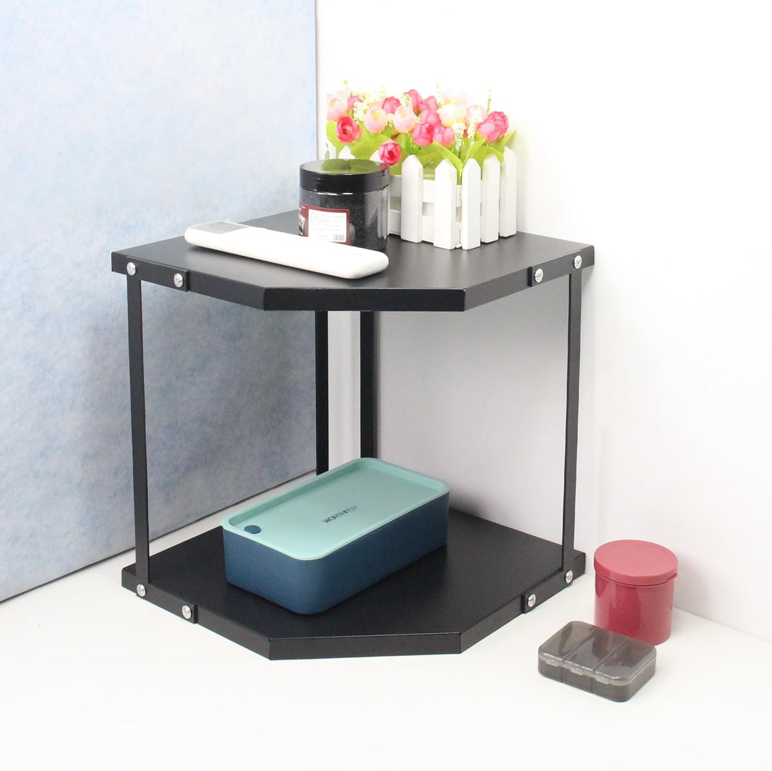 HUIJIN (2-Tier schwarz) Küche Topf Rack Kochgeschirr Stand Storage Organizer, Küche Eckregal Dreieck
