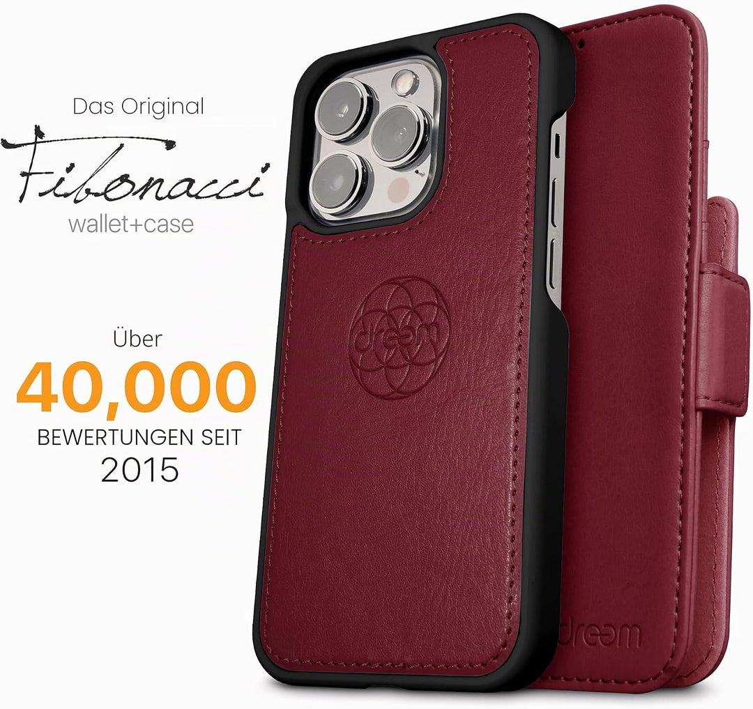 Dreem Fibonacci iPhone 15 Brieftaschen-Etui / 2-in-1 stossfestes Etui und abnehmbares Folio aus vega