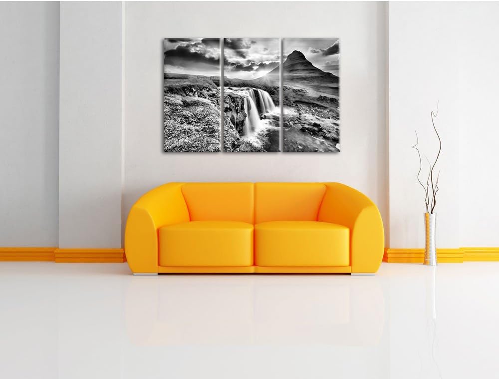 Pixxprint Wasserfall bei Sonnenuntergang als Leinwandbild/Grösse: 3 Teilig (120x80) cm/Wandbild/Kuns