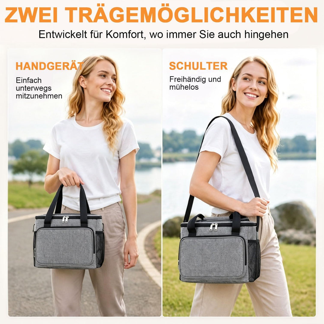 Kühltasche, Isolierte Cooler Bag, Lunchtasche Grau 15L, Grau 15L