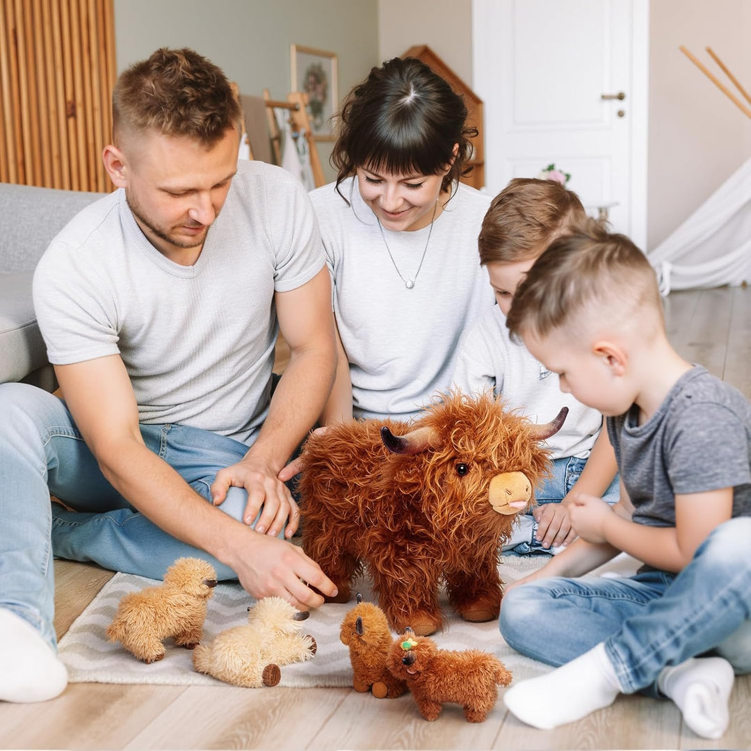 OUOZZZ 5 Stück Hochlandrind Kuscheltier Set, Weich Hochlandrind Plüschtier mit 4 Baby Hochlandrind S