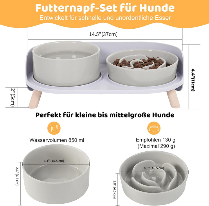 Antischlingnapf Hunde Keramik Hundenapf Erhöht - Anti Schling Napf Hund Set für Mittelgrosse und Kle