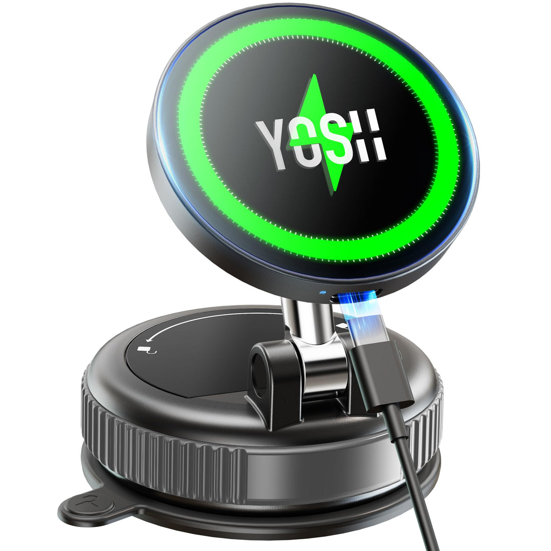 YOSH für MagSafe Autohalterung mit Ladefunktion, [300N Vakuum-Saugnapf & 22×N55 Magnete], 15W Schnel