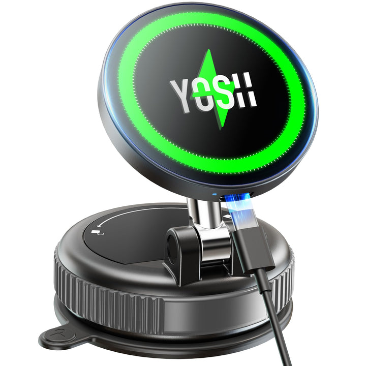 YOSH für MagSafe Autohalterung mit Ladefunktion, [300N Vakuum-Saugnapf & 22×N55 Magnete], 15W Schnel
