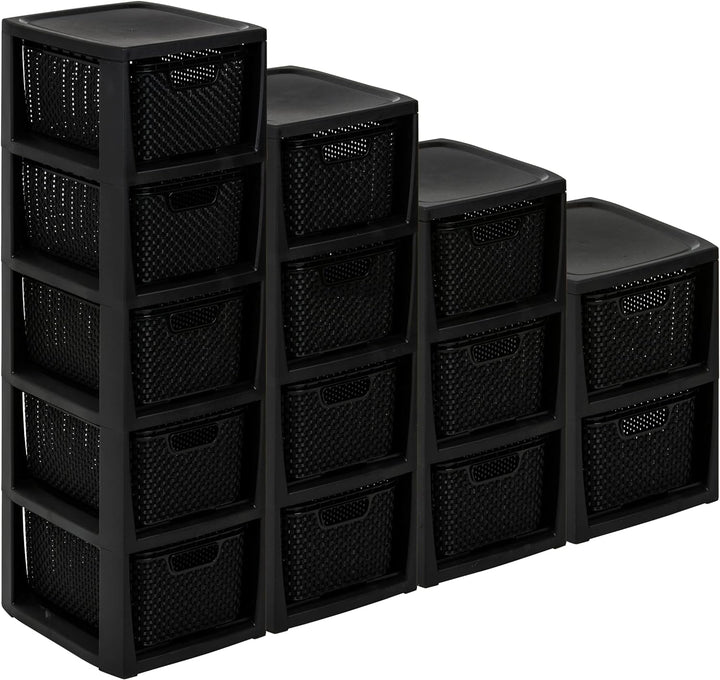 BranQ - Home essential Regal in Rattan Design, BPA-freie Kunststoff PP, Schwarz, 29,5x24x48,7 cm, 3