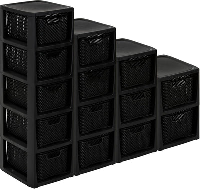 BranQ - Home essential Regal in Rattan Design, BPA-freie Kunststoff PP, Schwarz, 29,5 x 24 x 64,2 cm