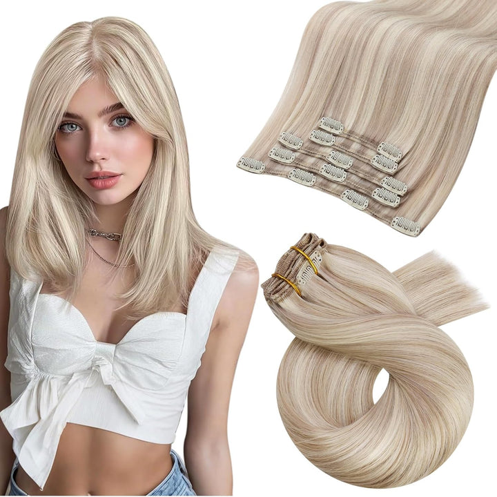 Moresoo Clip Extensions Echthaar Günstig Blond Remy Hair Extensions Clip in Echthaar Blond Strähnen
