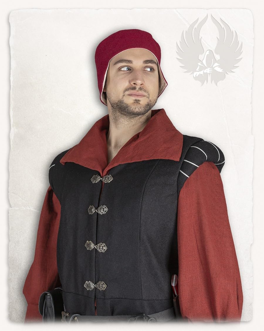 MYTHOLON Weste Geoffrey Doublet Canvas schwarz, XXL, Mittelalter Herren, Ritterwams, edle Weste, Lan