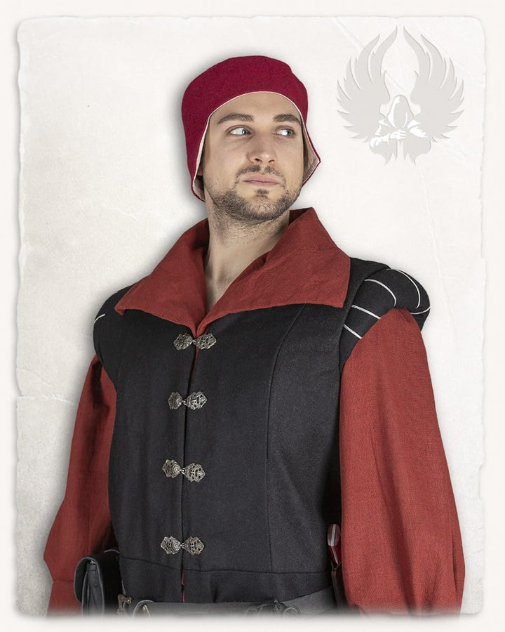 MYTHOLON Weste Geoffrey Doublet Canvas schwarz, XXL, Mittelalter Herren, Ritterwams, edle Weste, Lan