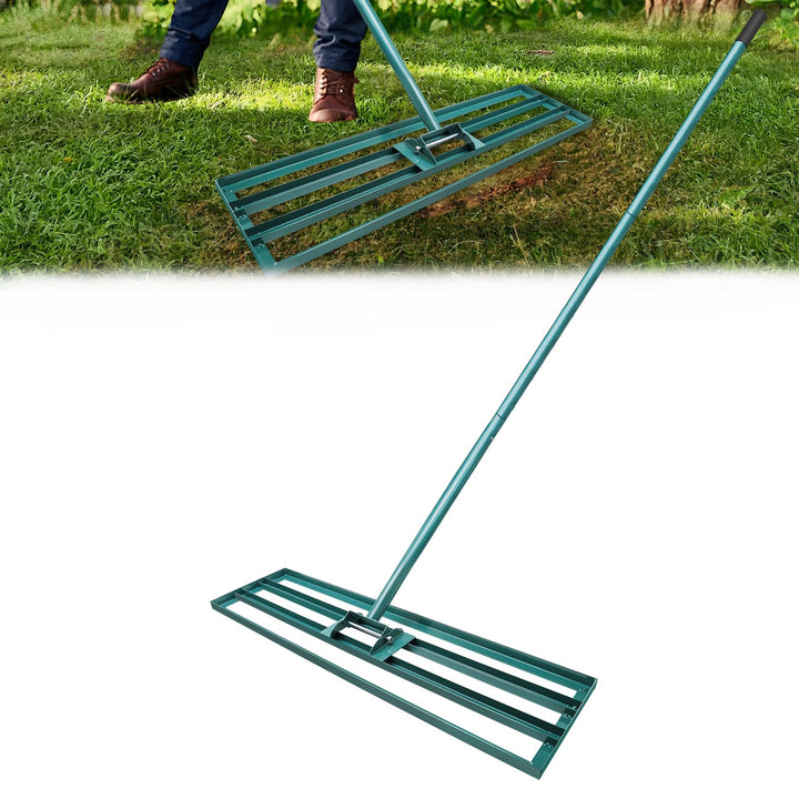 Rasen Nivellierungsrechen, 91x 25 cm Rasenwerkzeug Rakel mit 186cm Verstellbarer Stiel, Garten Level