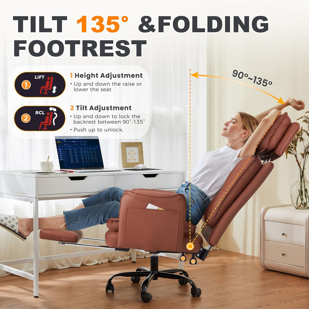 IWMH Ergonomischer Bürostuhl 227kg, XXL Kunstleder Chefsessel mit Fussstütze Schreibtischstuhl mit h