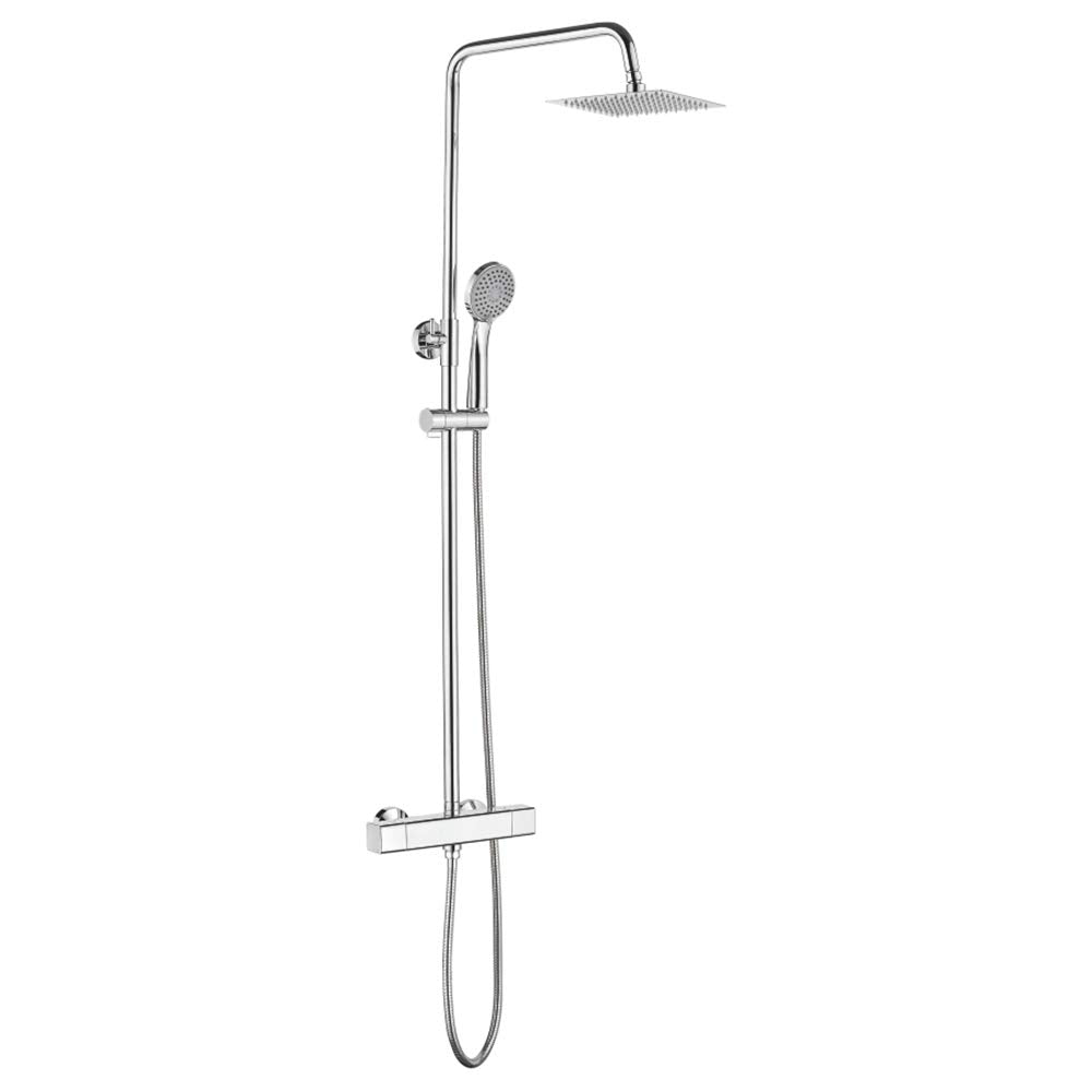 Ibergrif - Eckig Duschsystem mit Regendusche, Brauseschlauch, Handbrause, Brausehalter, Duschstange,