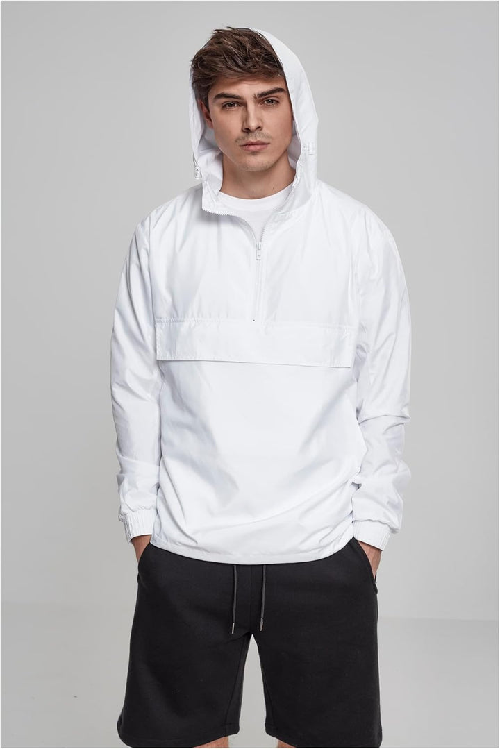 Urban Classics Herren Windbreaker Jacke Überziehjacke mit Kapuze & Brusttasche einfarbige Übergangsj