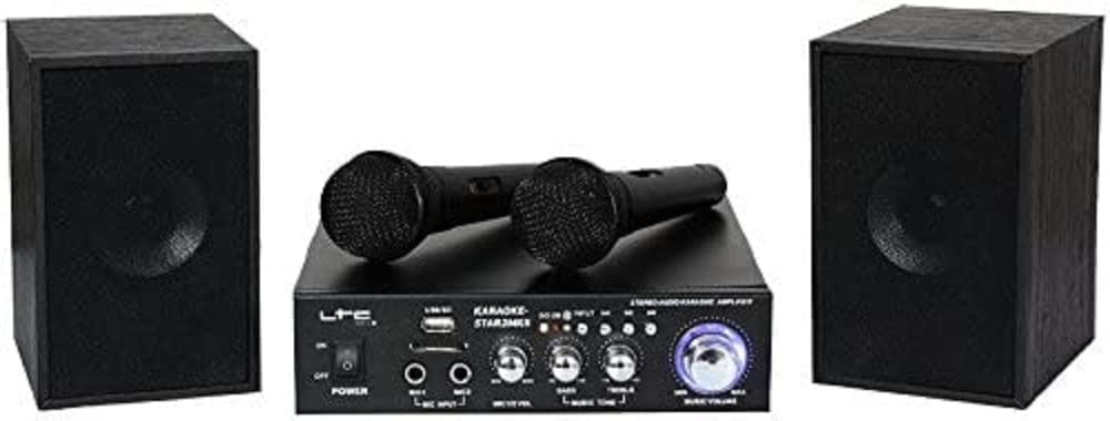 LTC - KARAOKE-STAR2MKII - Karaoke-Kit mit Verstärker, 2 kabelgebundenen Mikrofonen und 2 x 50W Lauts