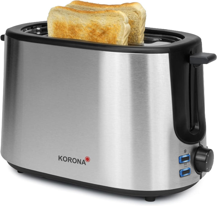 Korona 21255 Toaster | Hochwertiges Edelstahlgehäuse | Integrierter Brötchenaufsatz | Stufenlos eins