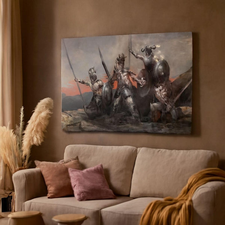 Bilder auf Leinwand 100x70cm Leinwandbild mit Rahmen ritter rüstung Gross Wanddeko Bild Schlafzimmer