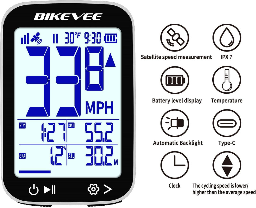 GPS Fahrradcomputer Kabellos Wasserdicht 2.4 Zoll FSTN Display IPX7 28h Akkulaufzeit Leichtes Fahrra