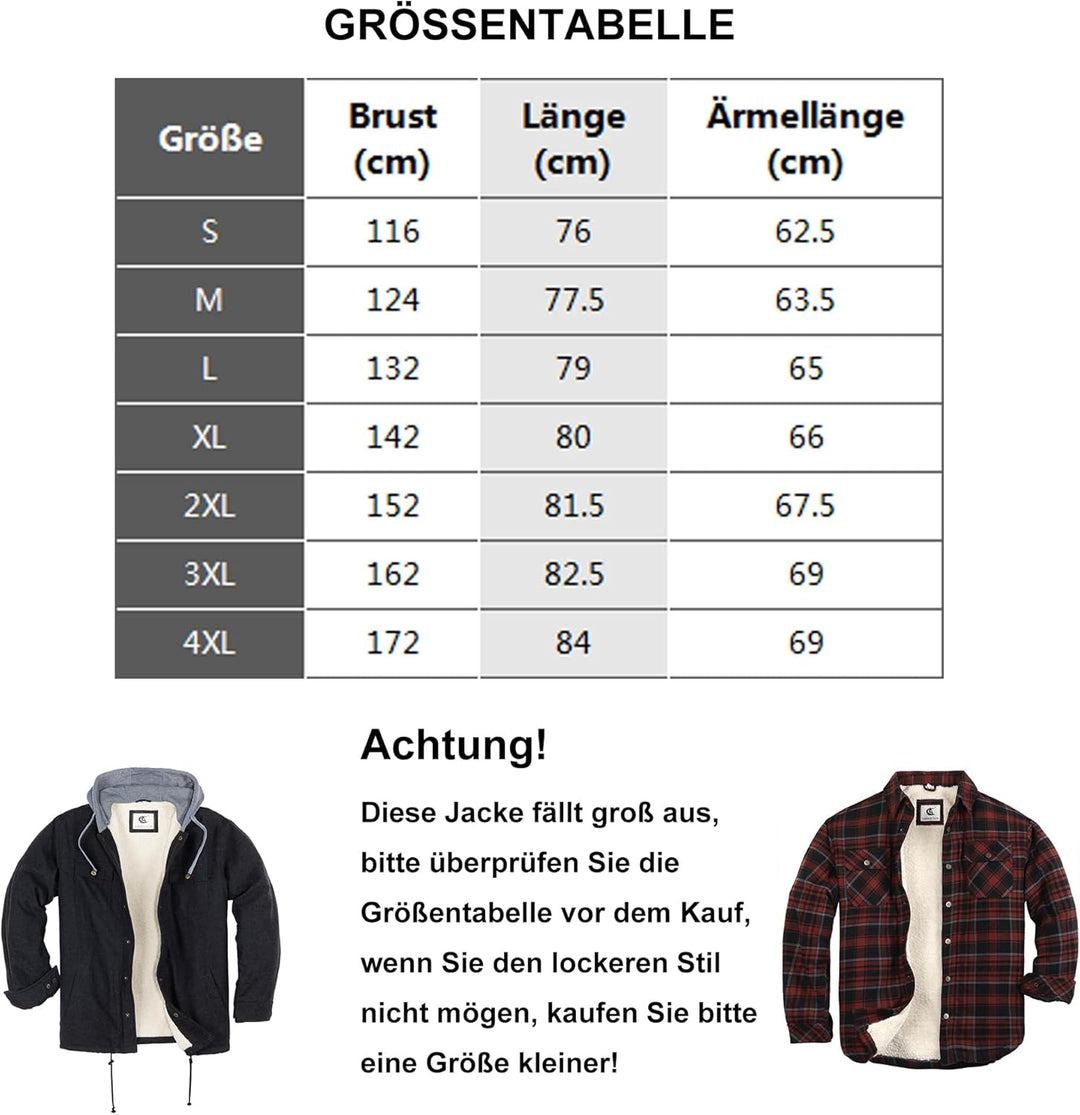Coevals Club Herren Flanell Jacke Hemd Sherpa Holzfällerhemd Flanellhemd Langarm Kariertes Druckknöp