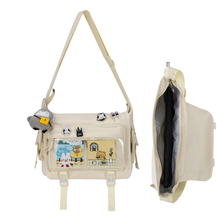 Modische Umhängetasche mit niedlichen Accessoires Casual Nylon Messenger Bag Leichte Handtasche und