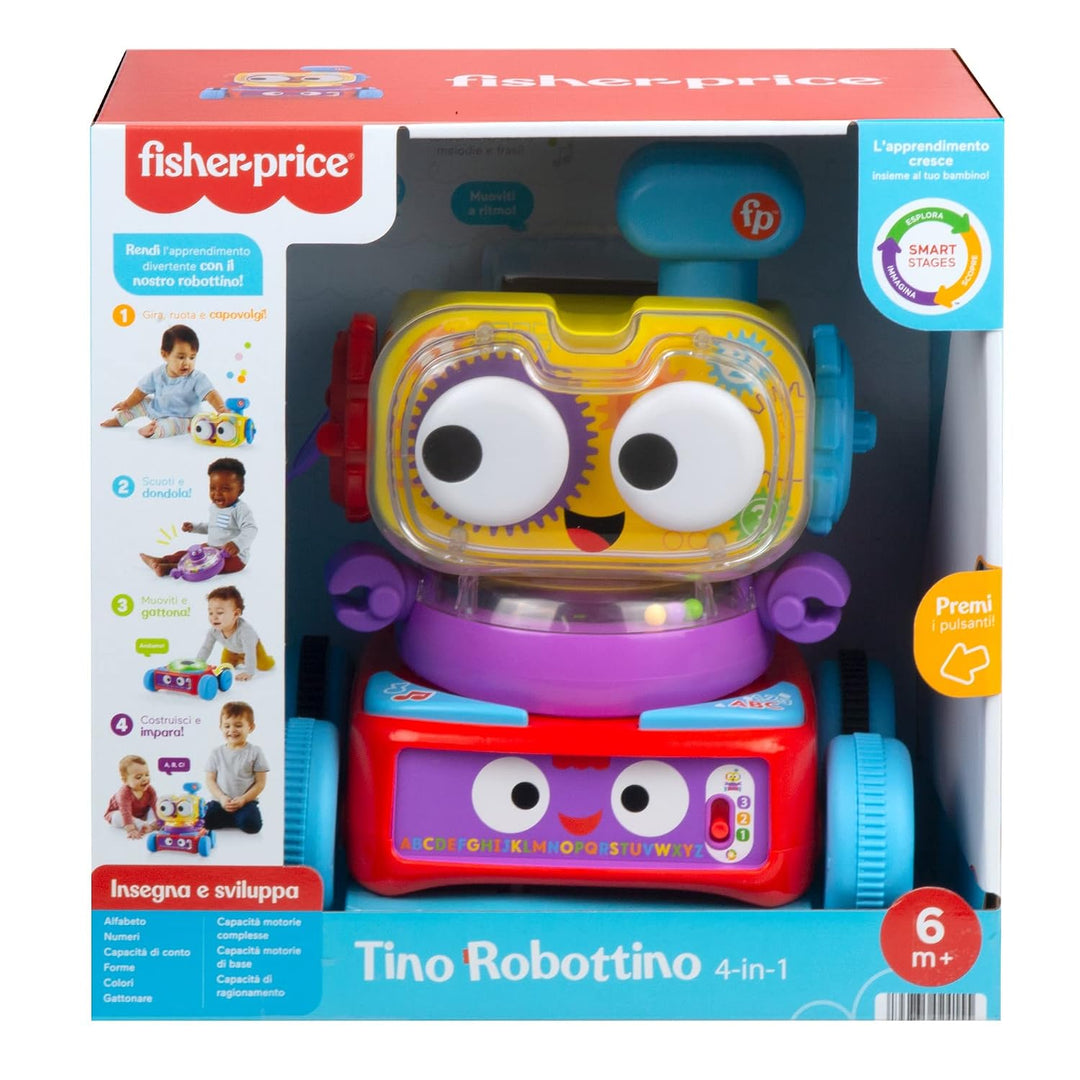 Fisher-Price - Tino Robotino 4-in-1, Lernspielzeug mit Smart Stages Technologie mit über 120 Geräusc