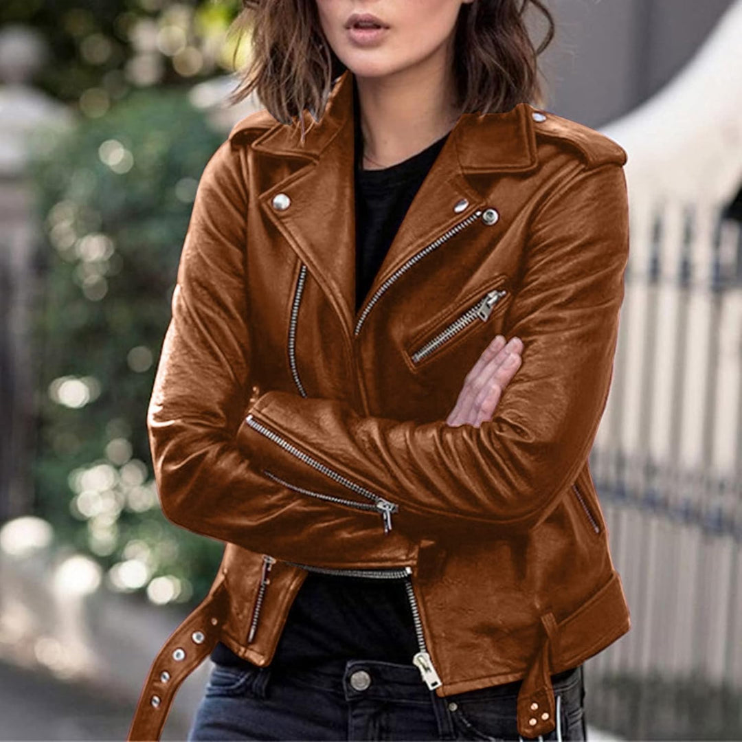 Damen Kunstlederjacke Moto Biker Lederjacke Reversjacke Für Lokomotiven Kurz Geschnittenes Oberteil