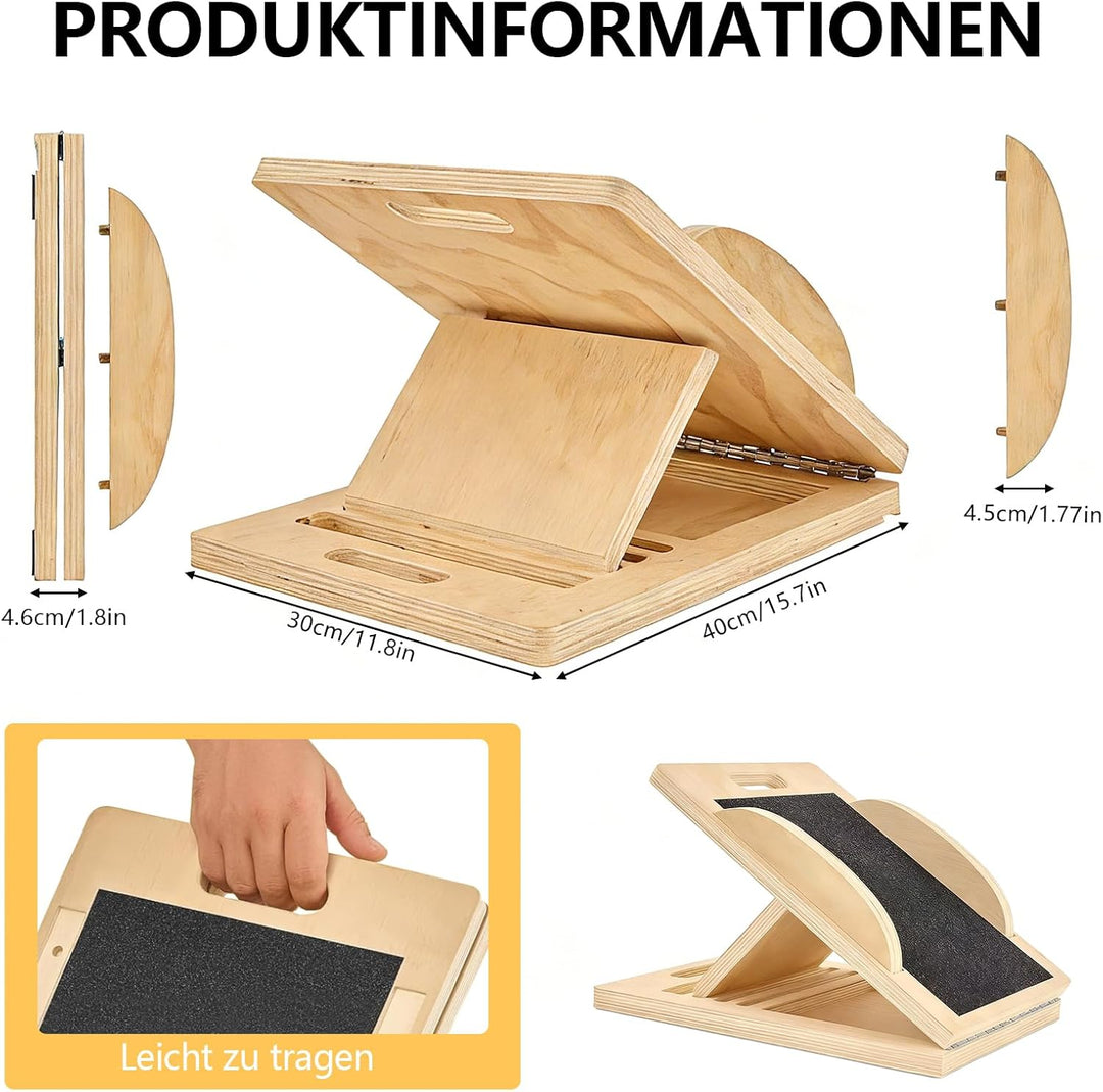 Schrägbrett aus Holz für effektives Dehnen, 3-in-1 Balance Board & Stretch Board für Wadendehner, Kn