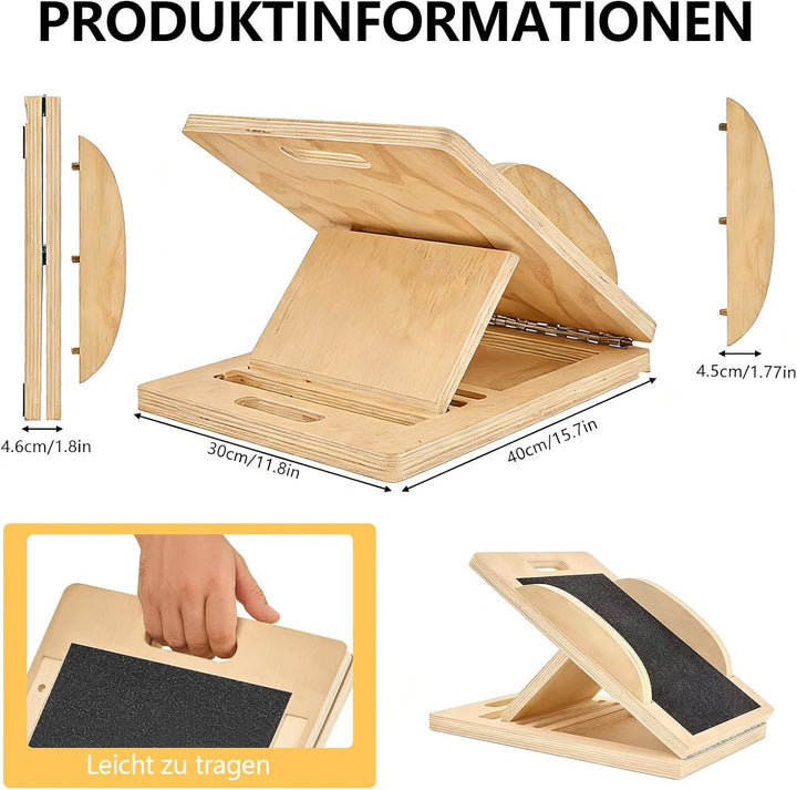 Schrägbrett aus Holz für effektives Dehnen, 3-in-1 Balance Board & Stretch Board für Wadendehner, Kn