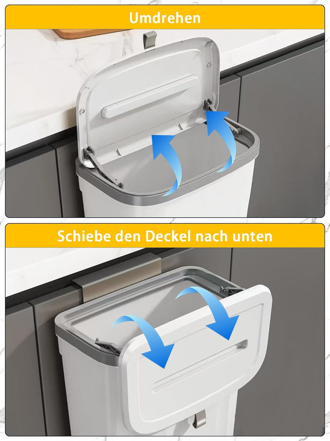 Küchenmülleimer 9L mit Deckel, Biomülleimer Kompostbehälter - Hängender & Wandmontierter Abfallsamml