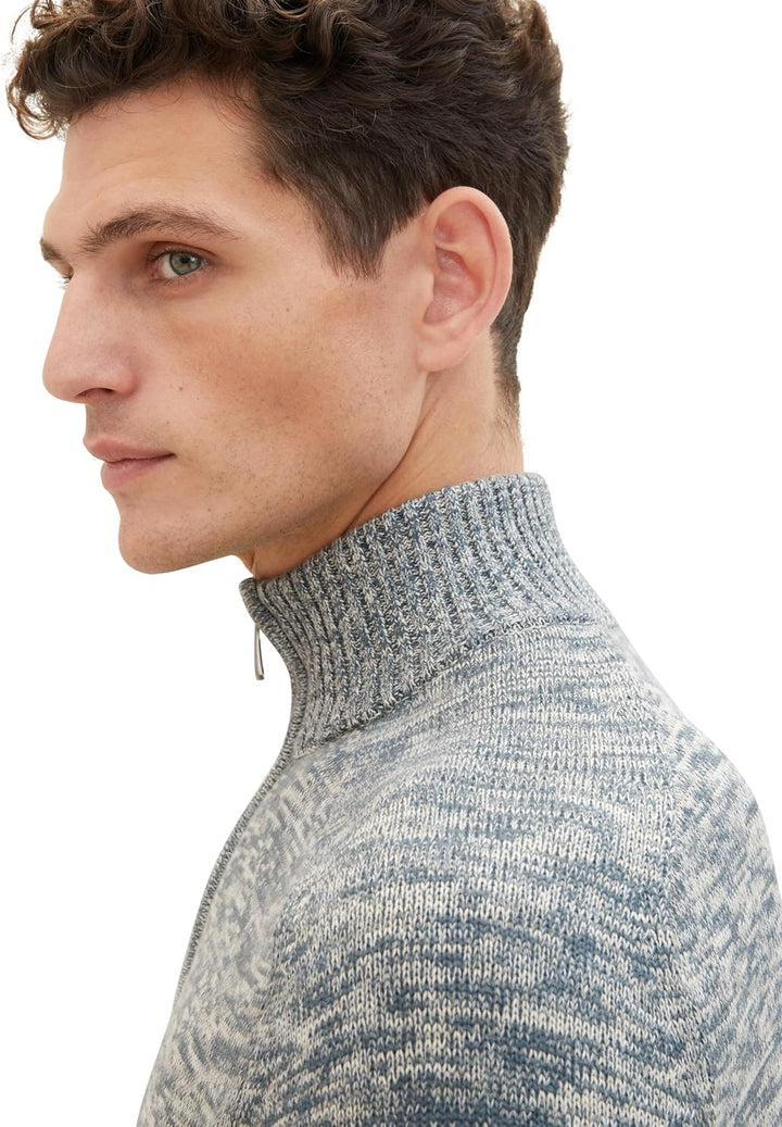 TOM TAILOR Herren Troyer Strickpullover aus Baumwolle S 34251 - Dusty Dark Teal Mouline, S 34251 - D