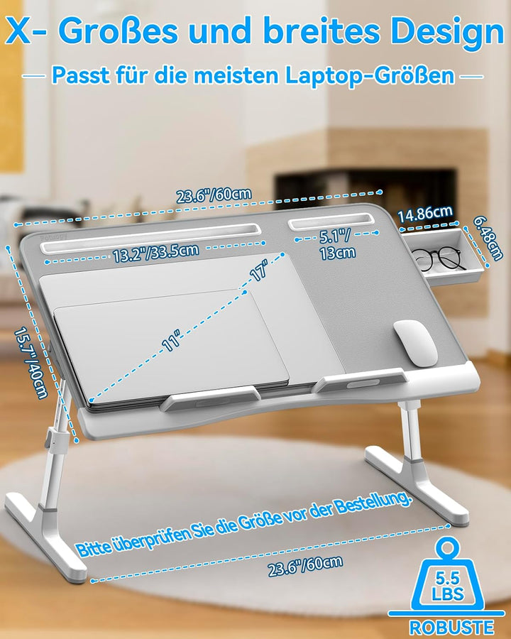 Laptoptisch, Potuopy Leder verstellbare Höhe Winkel faltbar Betttisch, X-Large Laptop Tisch für Sofa