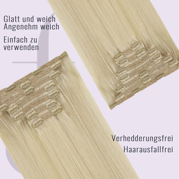 Fshine Clip in Extensions Echthaar 45cm Extensions Faber Platinblond Voller Kopf Remy Haarverlängeru