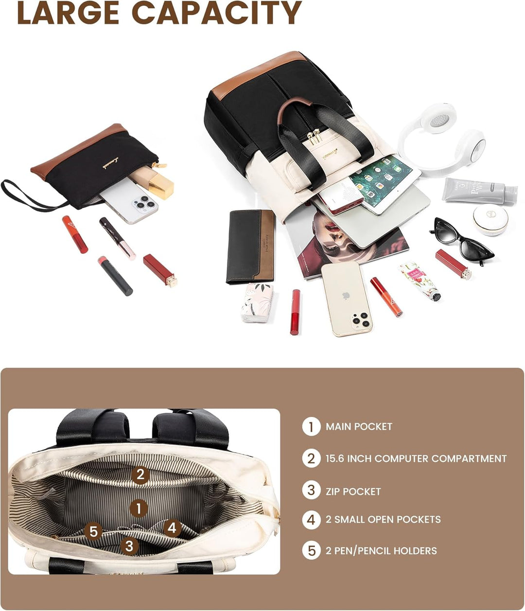 LOVEVOOK Rucksack Damen Gross, Laptop Rucksäcke Schulrucksack Teenager, Schultasche Arbeitstasche Ha