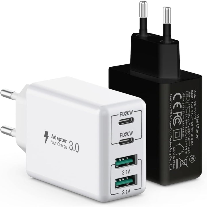 [2 Stück] USB C Ladegerät 40W, 4-Port USB C Ladegerät Block, Schnellladeblock Dual Port PD+QC Wandst