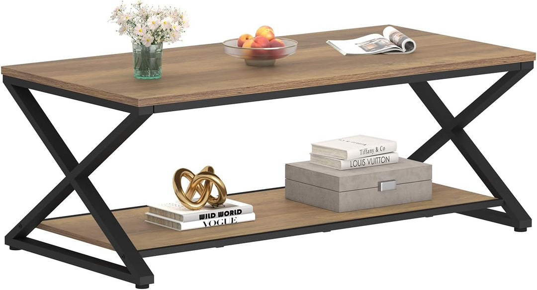 HSH Couchtisch Eiche Hell mit Stauraum, moderner Wohnzimmertisch aus Holz, minimalistischer Sofatisc