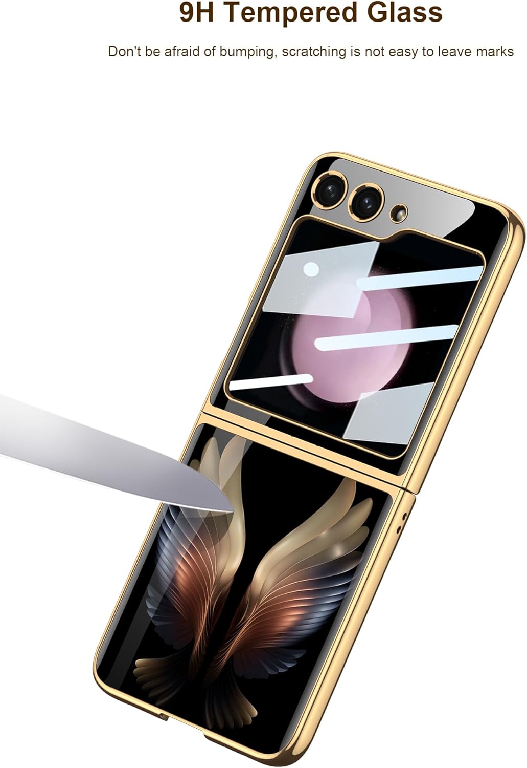 COQUE Galaxy Z Flip 5 5G Hülle,ultradünnes 9H Glas glänzend lackierte Handyhülle,Faltbare Handyhülle