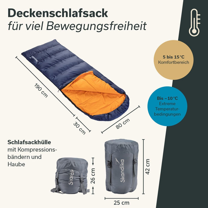 Skandika Deckenschlafsack Iceland Single | Schlafsack Outdoor für Erwachsene, 3 Jahreszeiten mit Bau