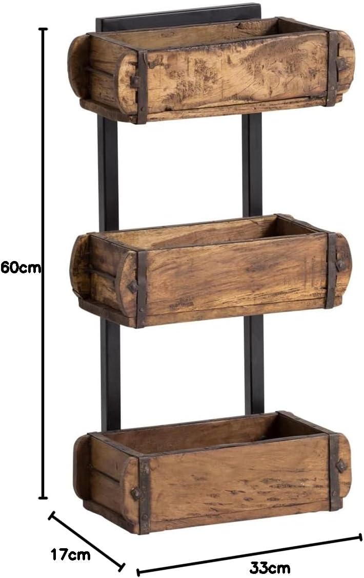 Woodkings® Wandregal Ziegelform 3er Altholz Metall Wandderoration Aufbewahrungsbox Backsteinform rus