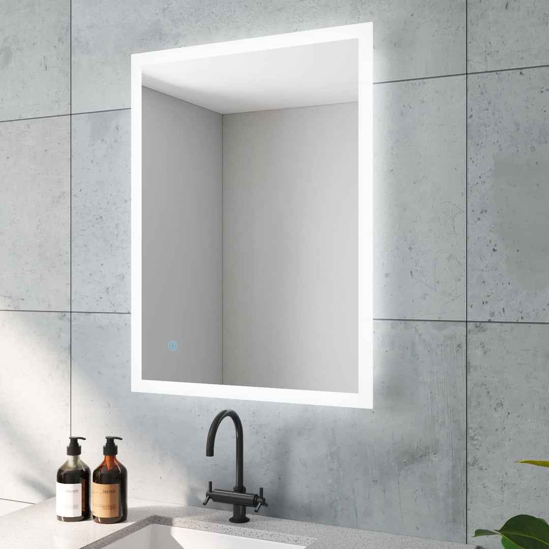 BOURGES-Serie Badspiegel mit indirekt Beleuchtung Hell Eckig 80x60 cm LED Badezimmerspiegel Günstig