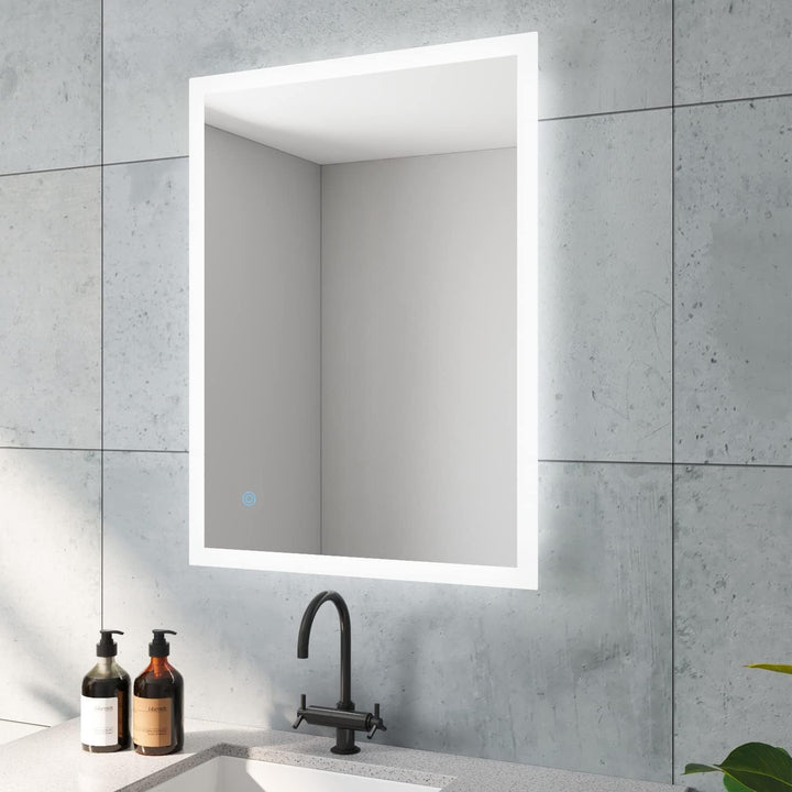 BOURGES-Serie Badspiegel mit indirekt Beleuchtung Hell Eckig 80x60 cm LED Badezimmerspiegel Günstig