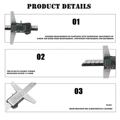0-150mm Digitaler Tiefenmesser，0,01 mm hochgenauer Edelstahl digitaler Tiefenmessschieber mit mm/Zol