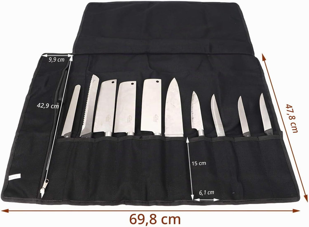 QEES Kochmesser Rolltasche 11 Slots, Messertasche für Camping, Wandern, Multifunktions-Werkzeugrollt