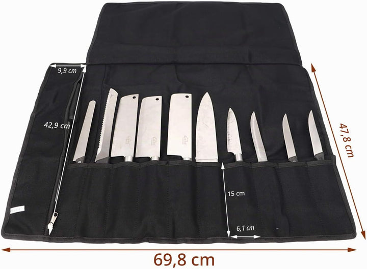 QEES Kochmesser Rolltasche 11 Slots, Messertasche für Camping, Wandern, Multifunktions-Werkzeugrollt