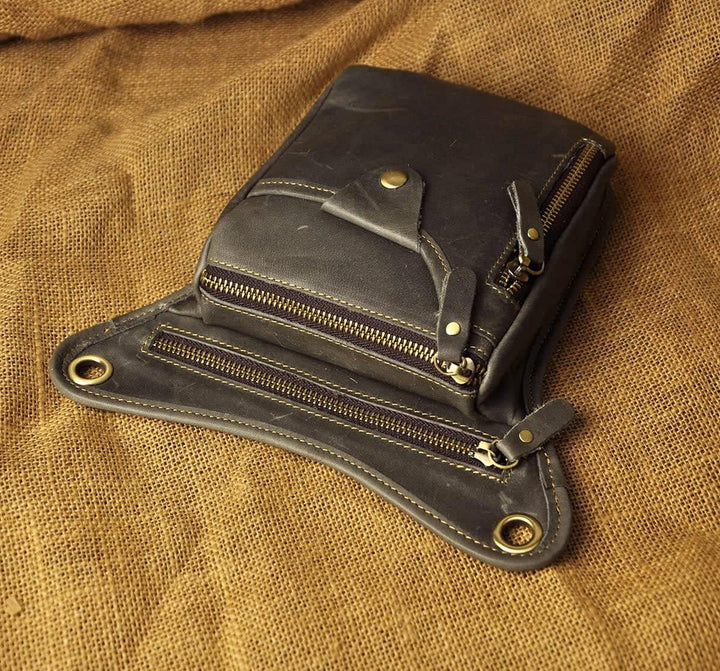 Le'aokuu Herren Echtes Leder Tasche Beinbeutel Beintasche Aussenbeintasche Beinbeuteltasche Reisen H