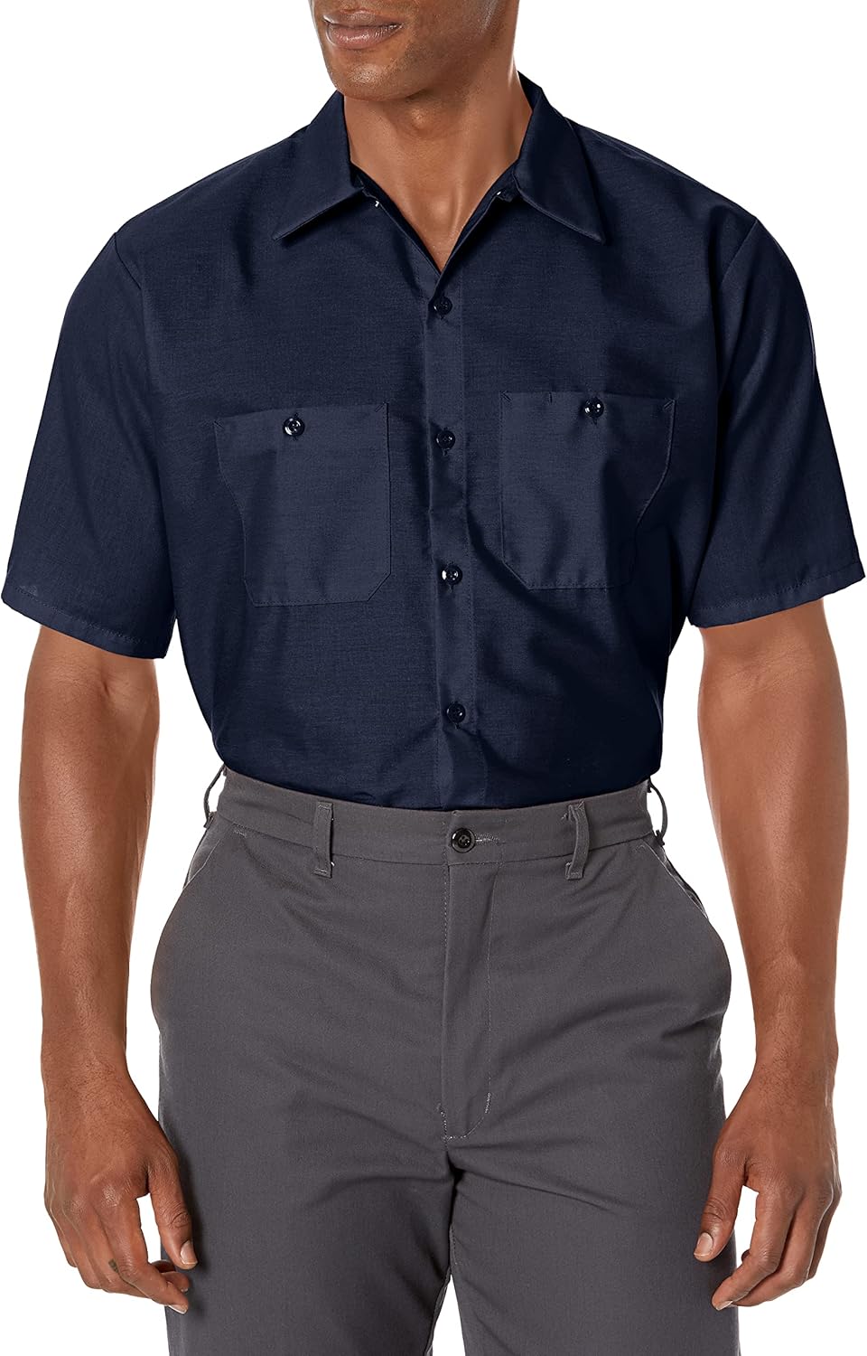 Red Kap Herren Gestreift Industrie Arbeitshemd mit Bleistift Stall Regular Fit Kurzarm XL Navy, XL N
