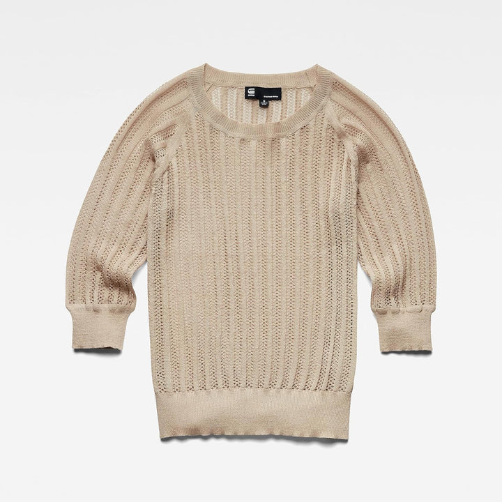 G-STAR RAW Damen Pointelle Knitted Top Knits XS Beige (Westpoint Khaki D21656-d140-c531), XS Beige (