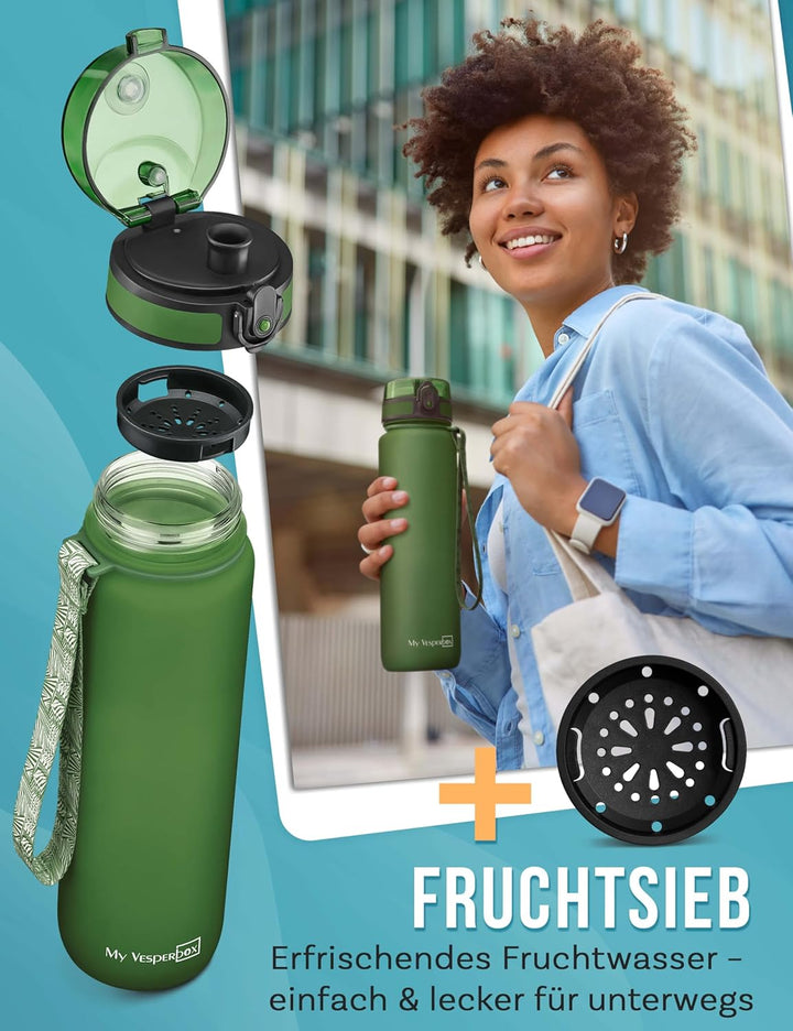 My Vesperbox® Trinkflasche Kinder [750ML] - Wasserflasche Kohlensäure Geeignet & Auslaufsicher - Wat