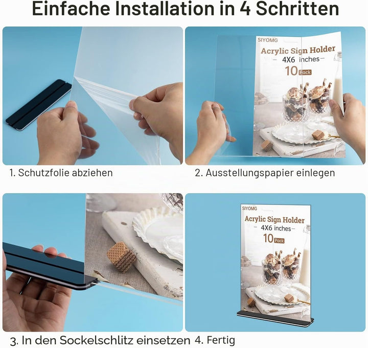 SIYOMG Acryl Schildhalter, 10 Pack 15x10 cm Klarer Kunststoff Display-Ständer, Doppelseitige Vertika